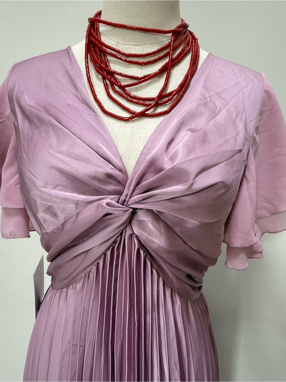 NWOT Dusty Rose Pleated Flutter Sleeve Midi Dress - Picture 4 of 15